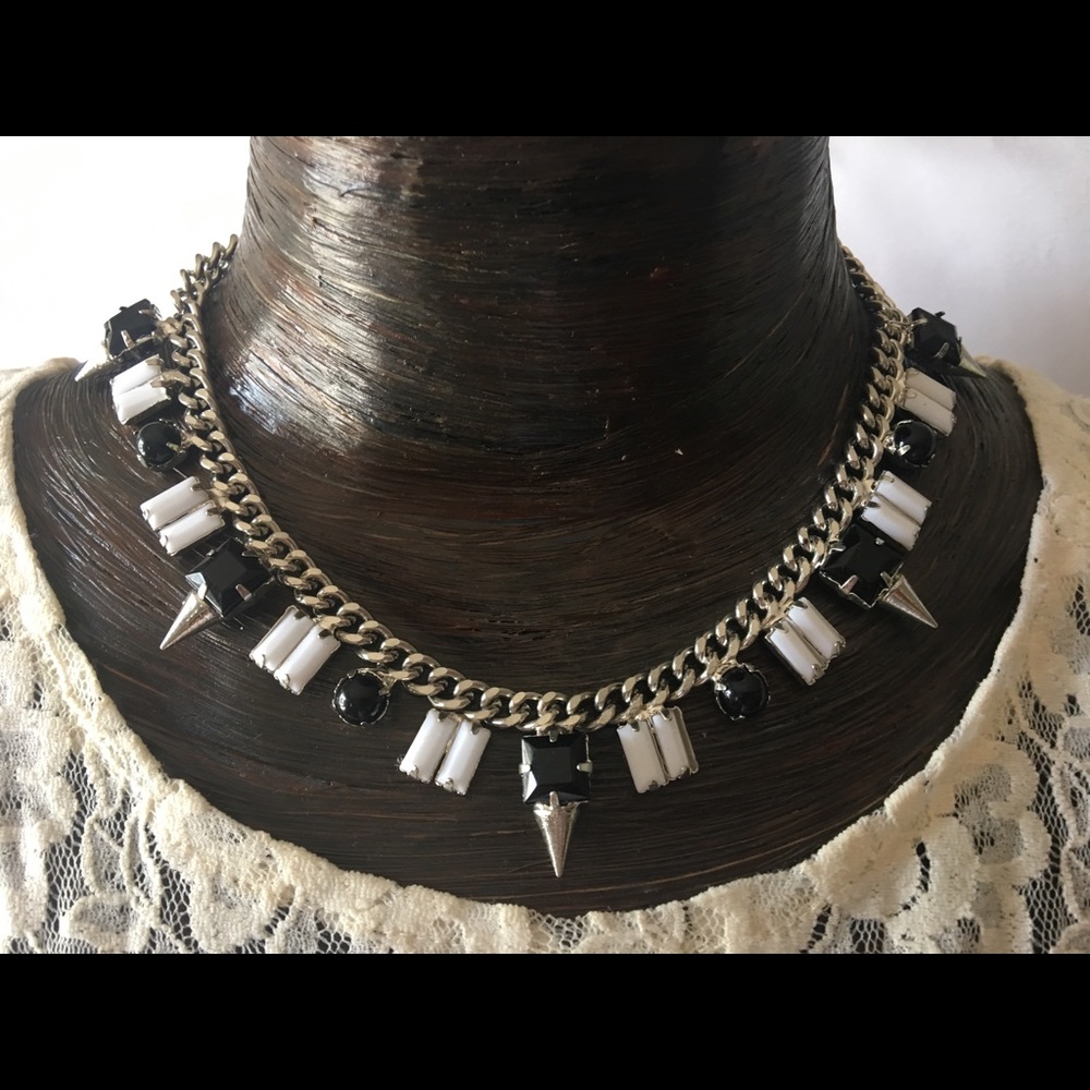 Material Girl Black and White Spike Bead Necklace